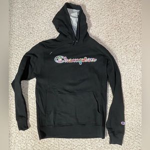 Champion hoodie with mix match flag logo. Size M